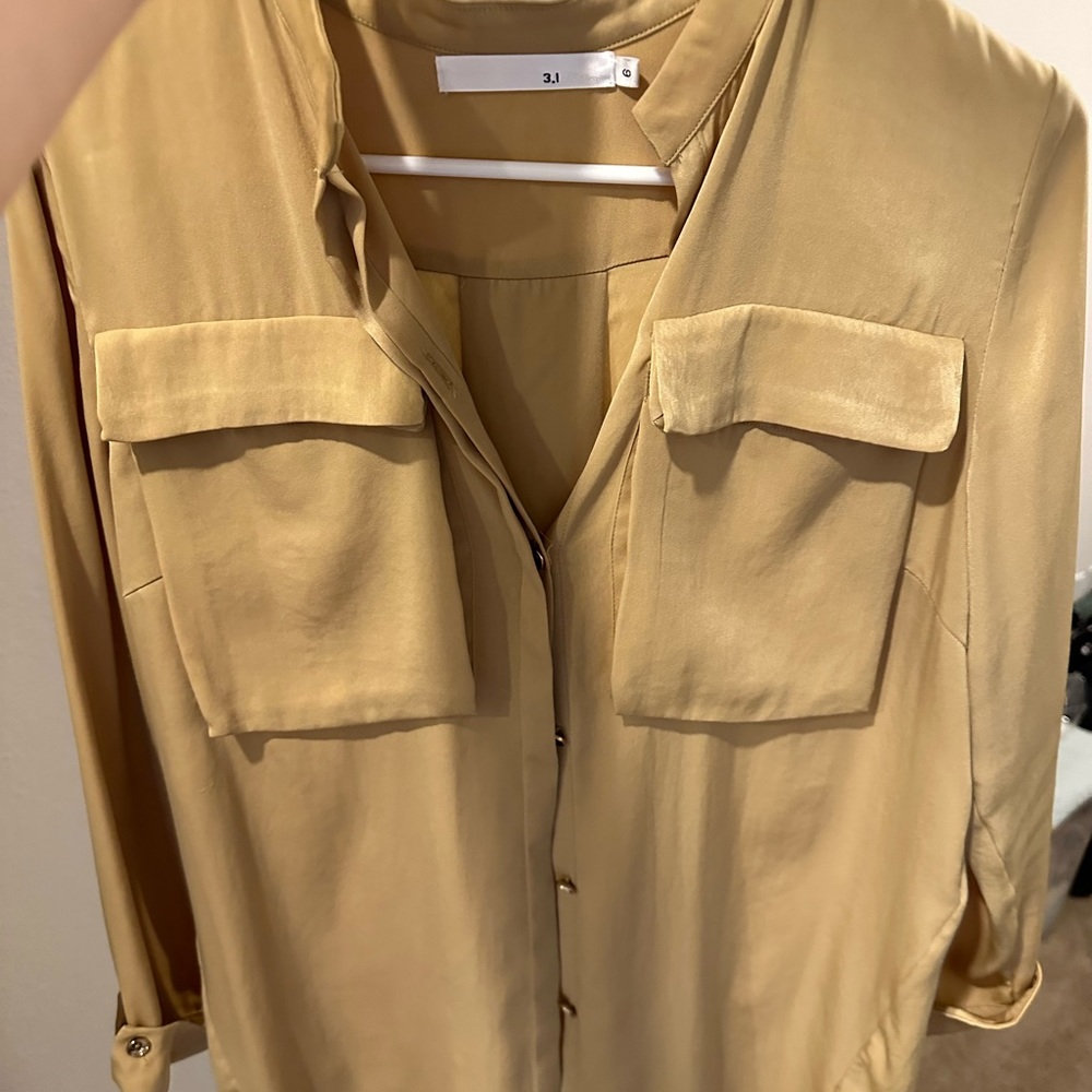 3.1 Phillip Lim Size 6 Yellow Top button down Shirt with Two Real Chest Pockets